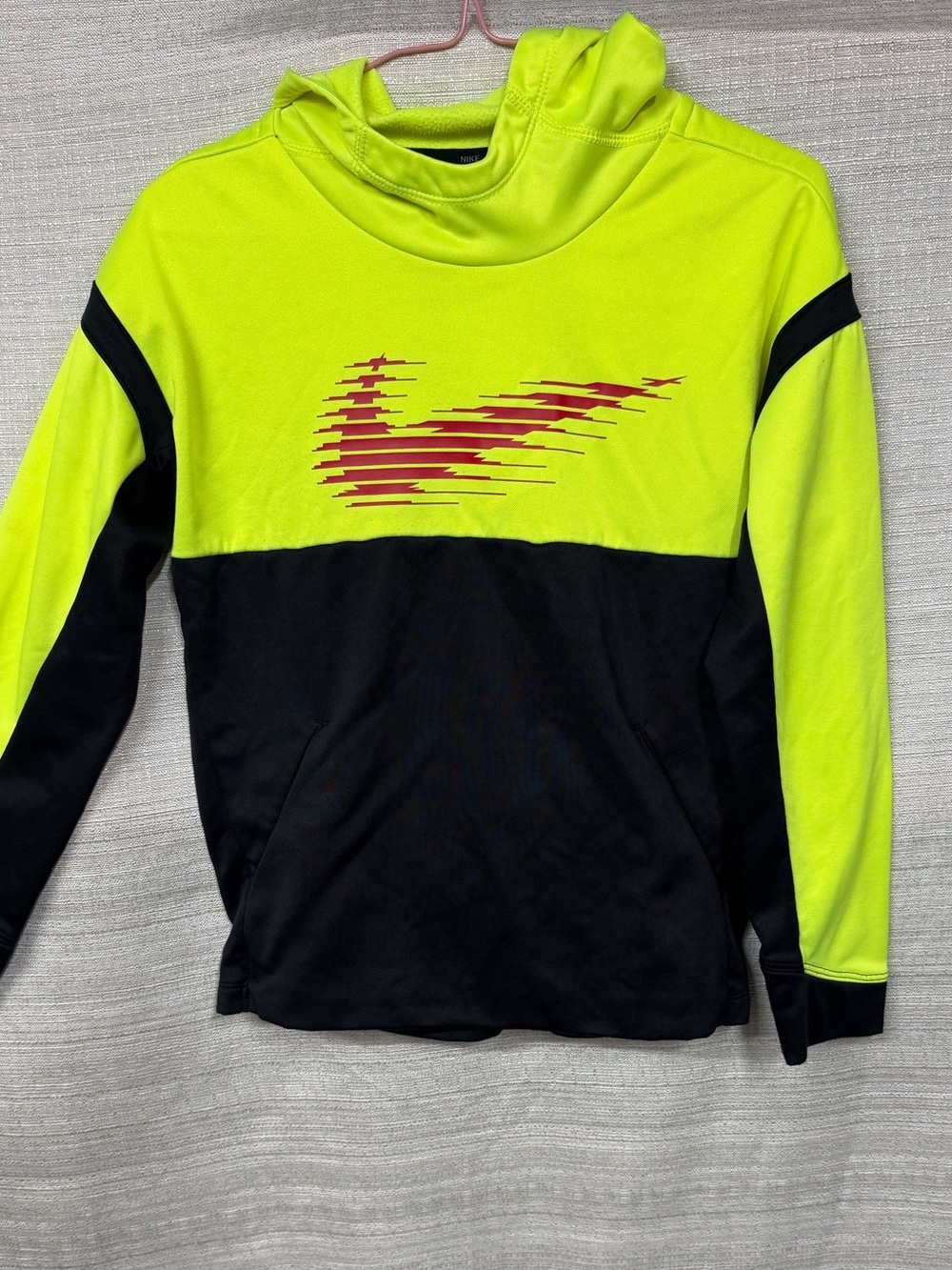 Nike Bright Yellow & Black Dri-FIT Hoodie with Red Graphic